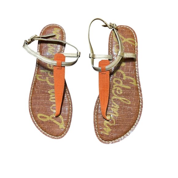 Sam Edelman Gigi Sandals Thongs Gold Orange Size 7.5 Vacation Cruise Summer - Picture 1 of 5